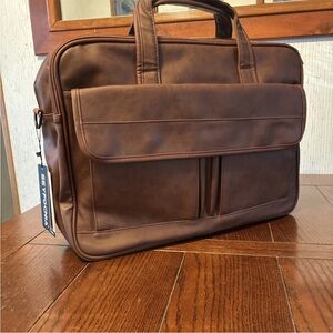 Seyfocnia Mens Laptop Bag,17.3 Inch PU Leather Messenger Bag Water Resistant Bus